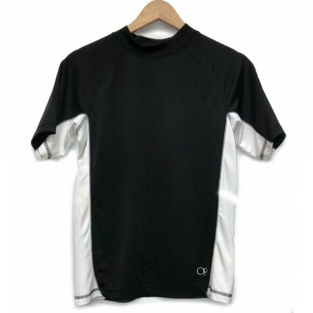 Kids OP Rash Guard Surf Swim Top Black White XL Girls Short Sleeve
